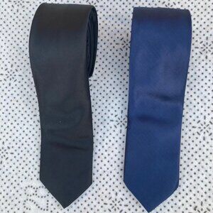 Set of 2 Men Slim Necktie Fashion Solid Ties Black and Navy Blue